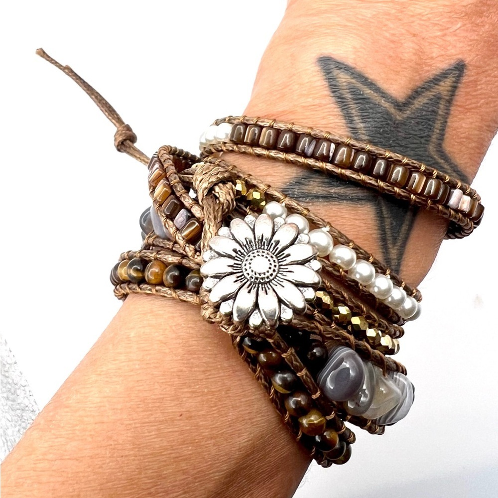 Tiger’s Eye + Botswana Agate Wrap Bracelet - Picture 4 of 5